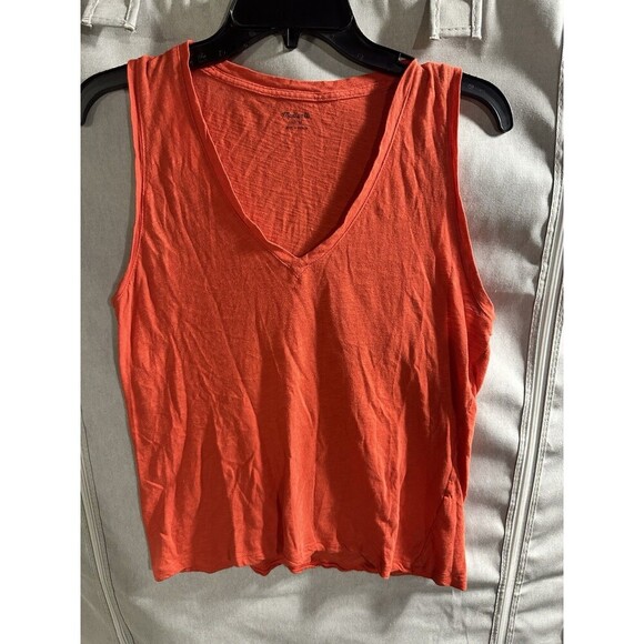 Madewell Top Womens M Orange V-Neck Tank Sleeveless Cotton Solid Knit Pullover - Picture 2 of 5